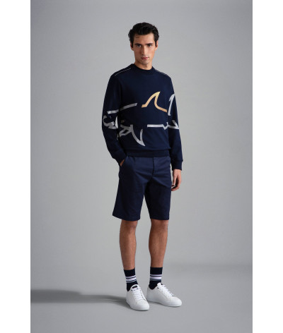 24411881-013
  Paul &amp; Shark
   Marine
  Sweat 
  70% cotton, 24% polyester, 6% elastane
. Coupe : regular                 
<